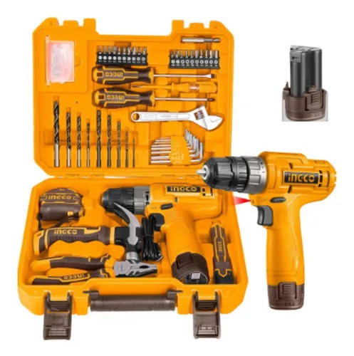 891 Combo Taladro Atornillador 12V Ingco + Caja De Herramientas 89 Piezas HKTHP10891 - Imagen 1