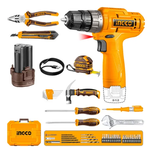 892 Combo Taladro Atornillador 12V Ingco + Caja De Herramientas 89 Piezas HKTHP10891 - Imagen 2