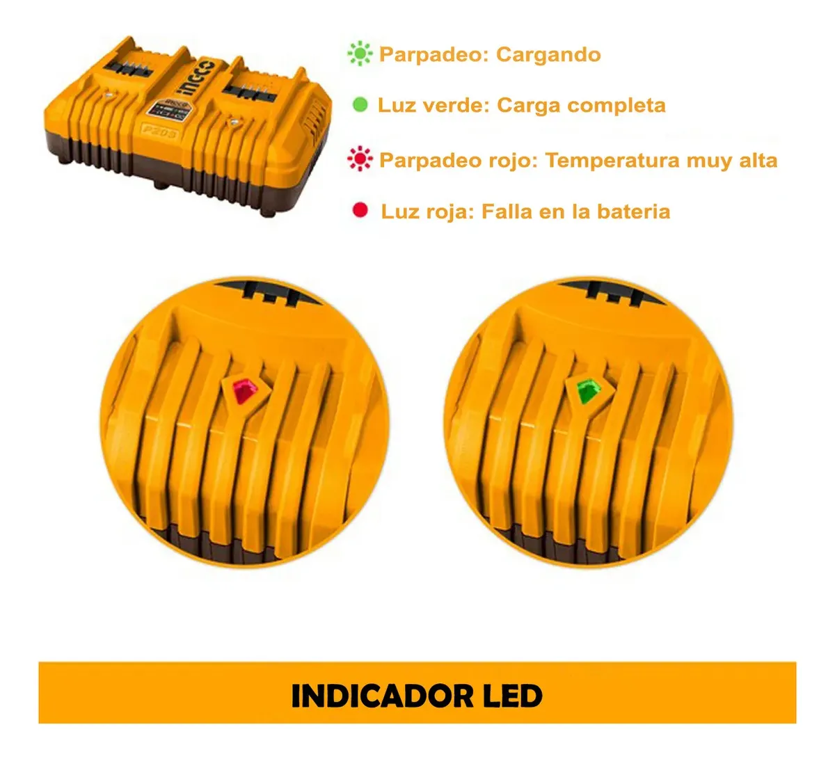 cargd3 Cargador Dual 20v Ingco FCLI2034-4 - Imagen 3