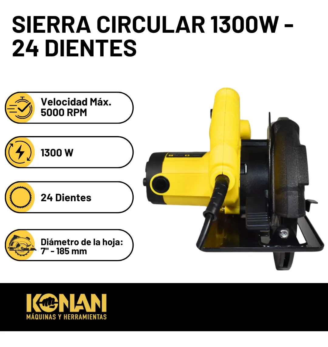 circkonan2 Sierra Circular 1300w 185mm Konan KCS/1300 - Imagen 2