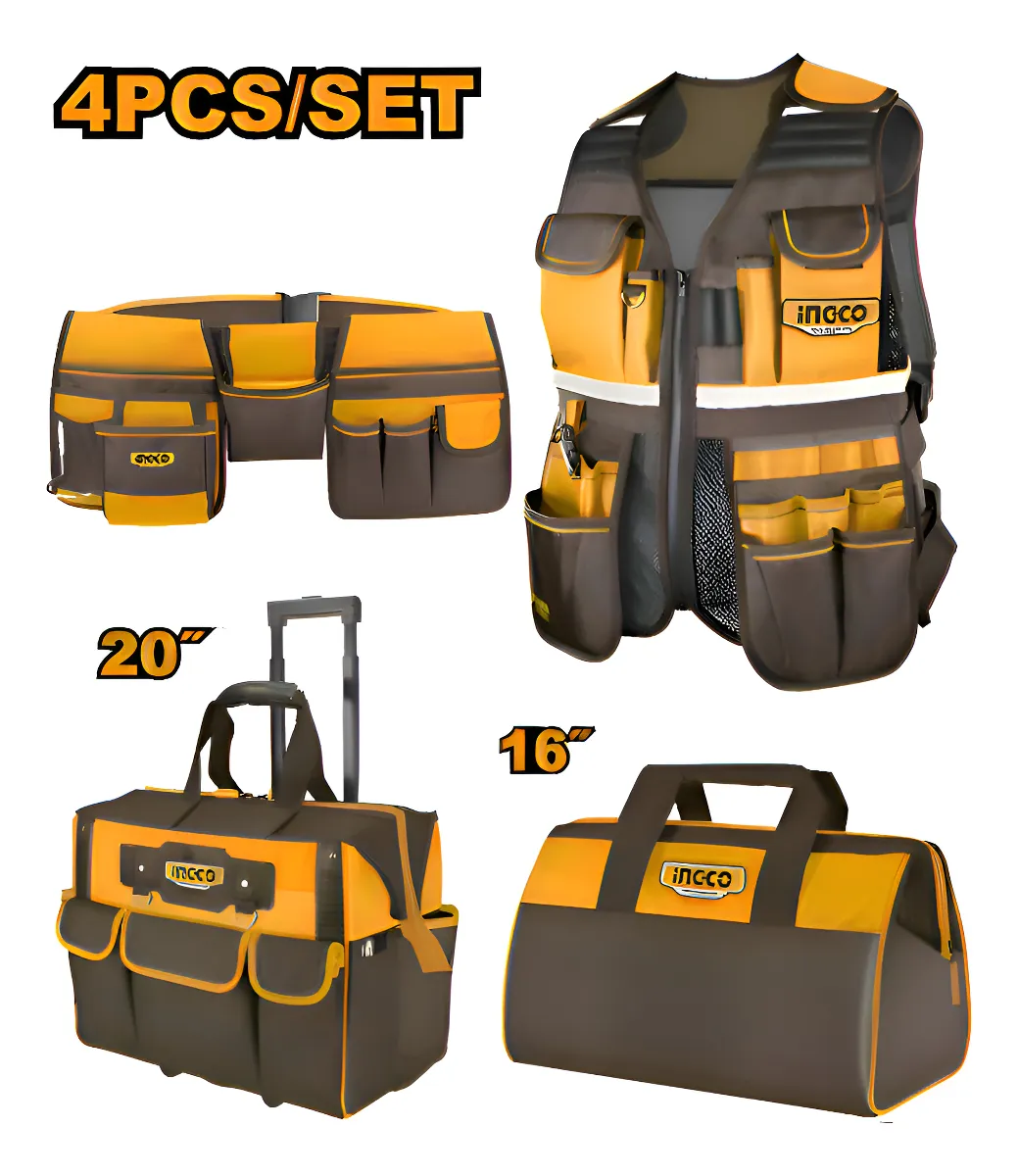 combob1 Kit De Bolsos + Porta Herramientas+ Chaleco Ingco COS230910 - Imagen 1