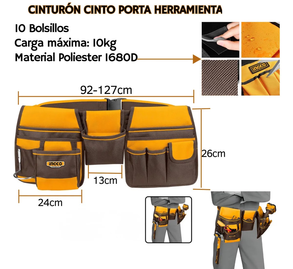 combob4 Kit De Bolsos + Porta Herramientas+ Chaleco Ingco COS230910 - Imagen 4