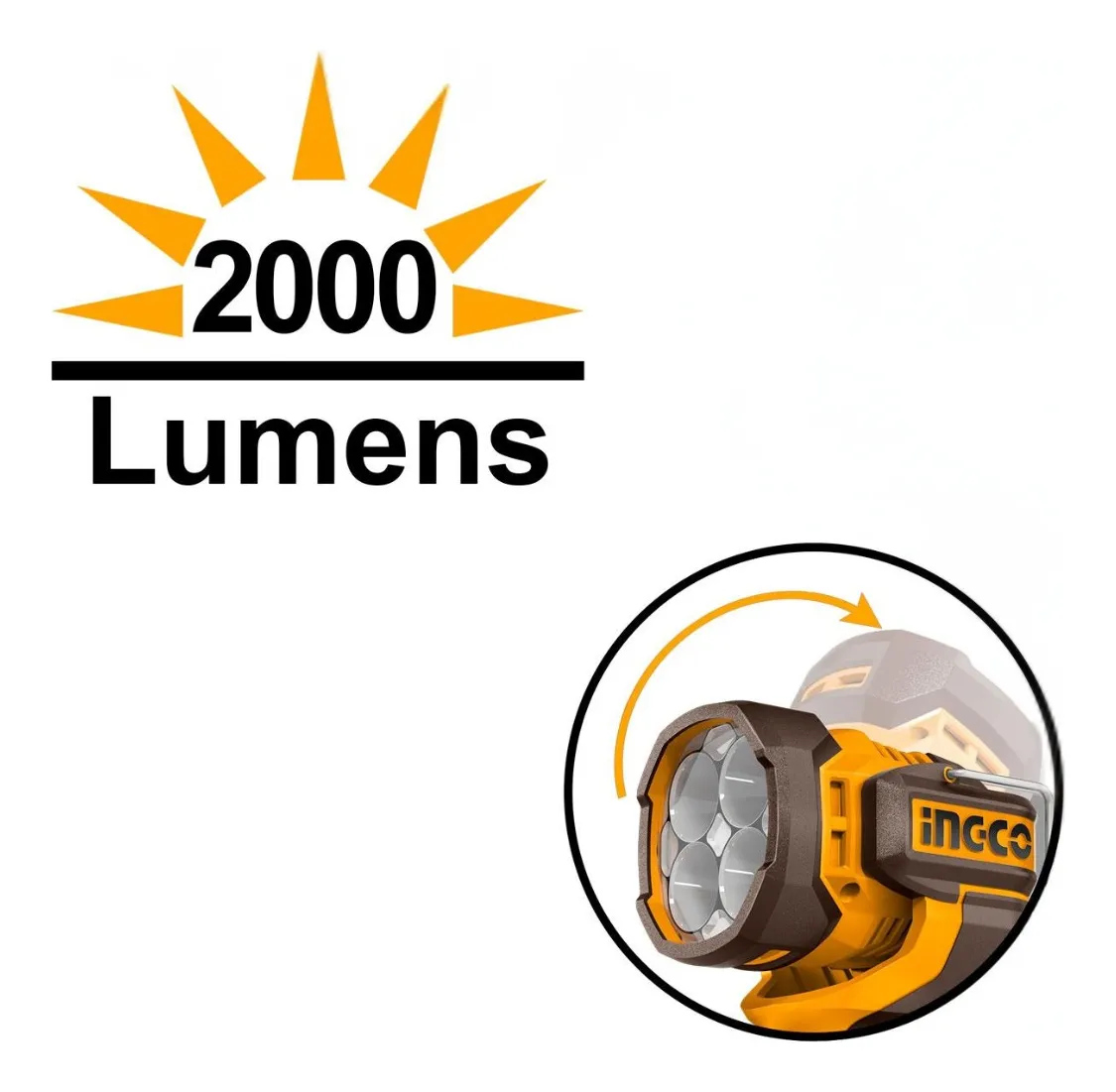 lin3 Linterna 2000 Lumens 20v Ingco CWLI2088 - Imagen 3