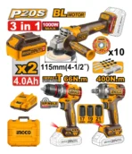 Combo Ingco 3 Herramientas Amoladora, Llave de Impacto y Taladro Percutor 20V COSLI241291-4 - Imagen 2